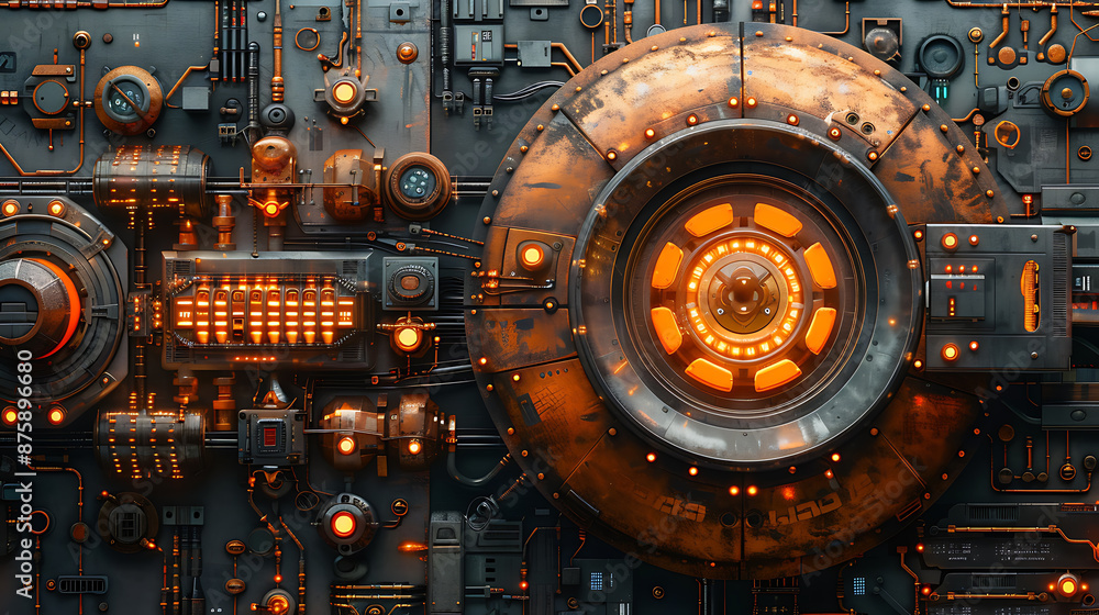 Poster copper accent robotic background with empty canvas
