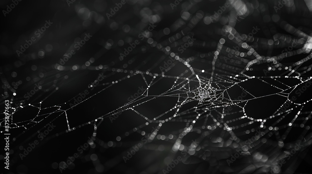 Poster elegantly textured black surface with intricate web of fine lines for design inspiration and backgro