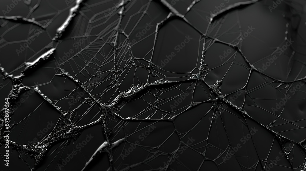 Poster elegant black surface with intricate web of fine lines for minimalist design background
