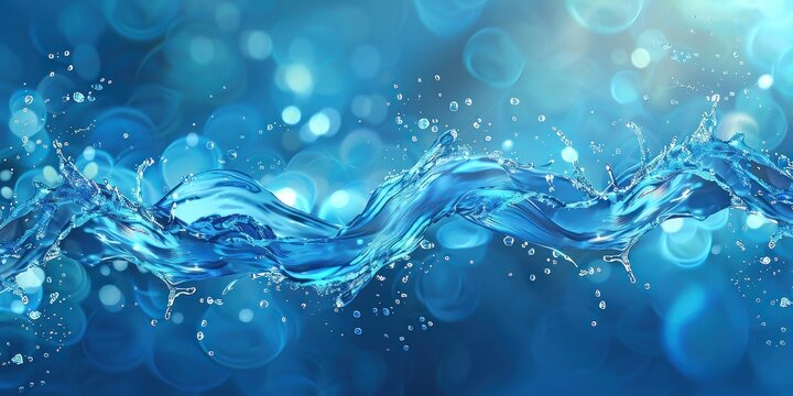 Fond d'eau avec &eacute;claboussures et gouttes de couleur bleue. Concept de nature, d'environnement et d'&eacute;cologie.