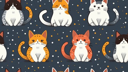 Adorable Cat Faces with Playful Polka Dot Patterns on a Dark Background.