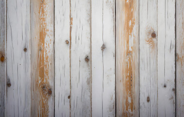 Fototapeta premium old white painted exfoliate rustic bright light wooden texture. Generative AI.