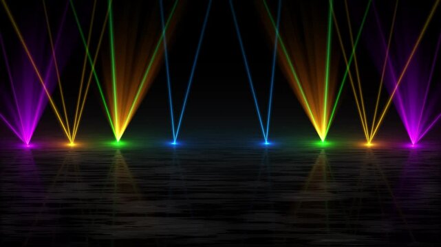 Stage lights Concert stage light effect Laser light show Hi-tech neon sci-fi background flashing laser beams. music stage concert, music festival. Celebration party. music performance nightlife