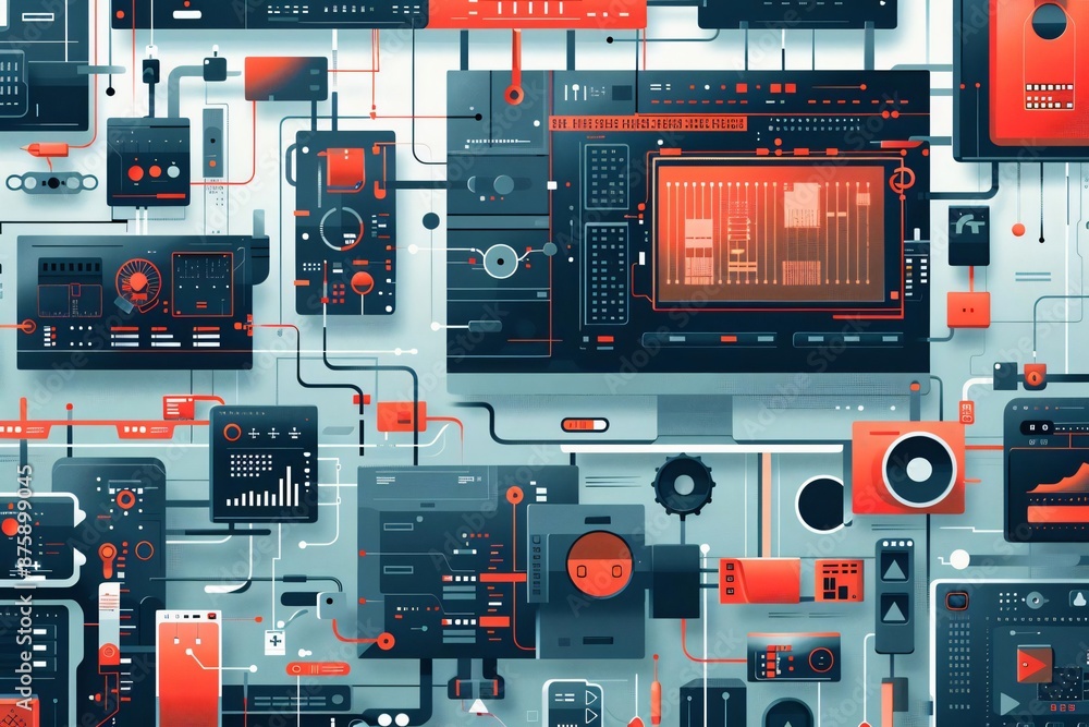 Aufkleber futuristic technology interface with digital elements, circuits, and connected devices in a high-tec