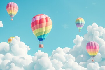 Fototapeta premium rainbow hot air balloons are flying in the sky