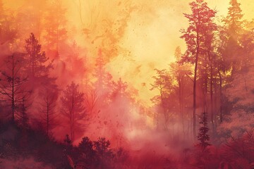 Orange And Red Watercolor Forest Background