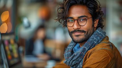 Obraz premium Young Indian Entrepreneur Working Online