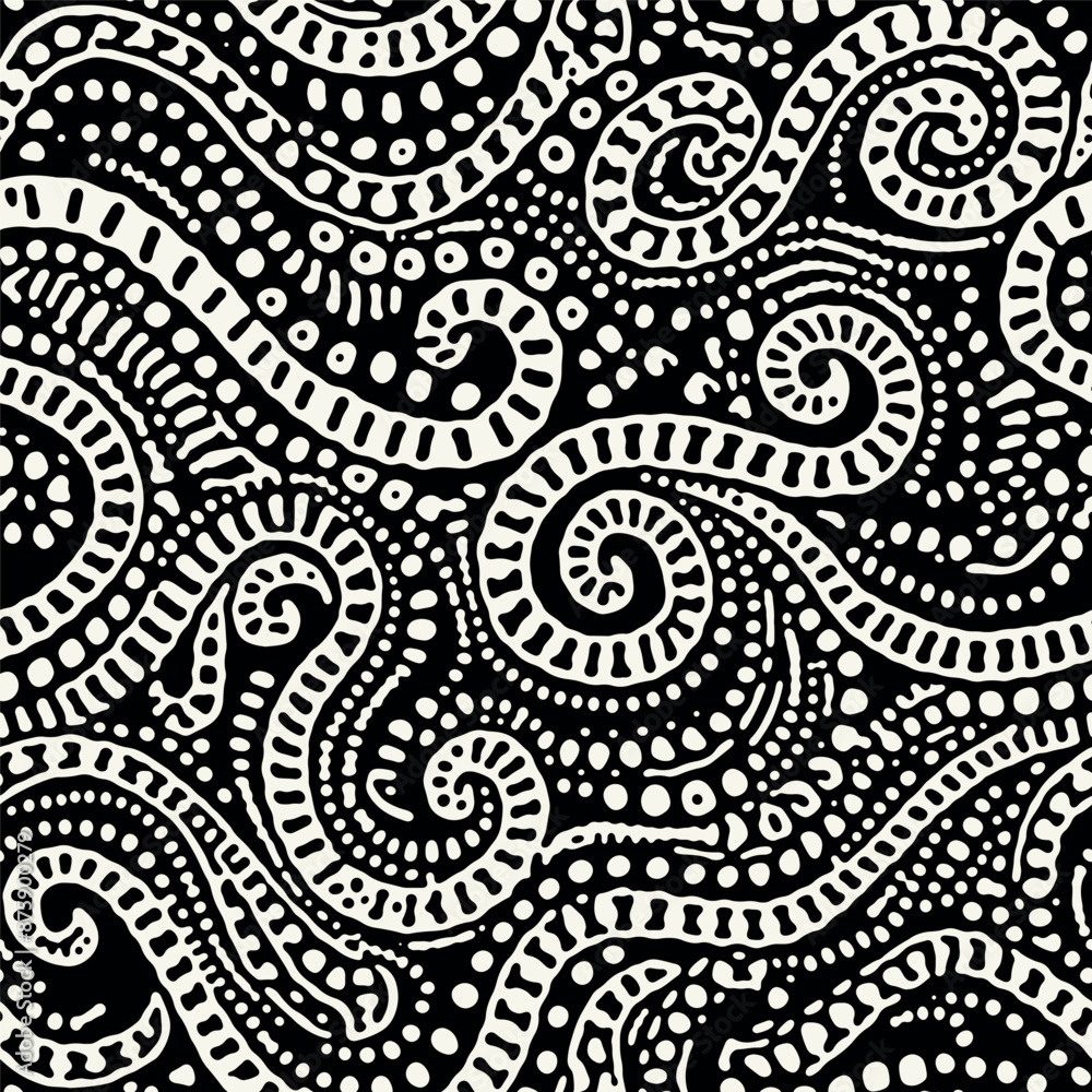 Wall mural Vector seamless pattern. Abstract dotted texture. Monochrome warped surface. Creative spotty background. Monochrome Australian print. Can be used as swatch for illustrator.