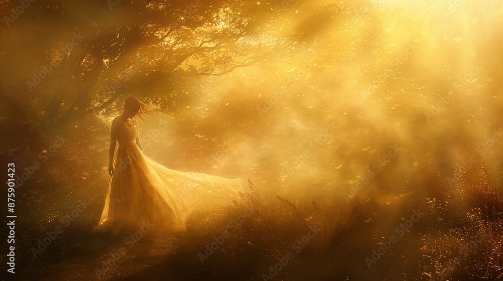 Poster ethereal atmosphere created by soft golden light, offering a blank canvas for creativity.