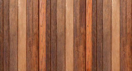 Panorama of vintage brown wood wall pattern and background seamless. Generative AI.