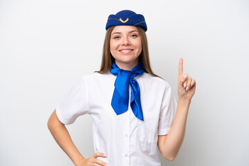 Airplane Lithuanian woman stewardess isolated on white background showing and lifting a finger in sign of the best