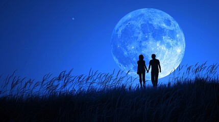 Young couple enjoying a romantic moonlit stroll immersed in the enchanting atmosphere of the festival Stock Photo with copy space