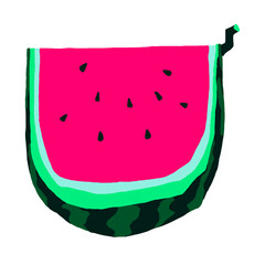 Hand drawing of ripe red watermelon cut in half