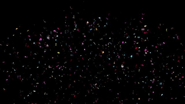 3D Party Confetti Celebration particles background,, congratulations confetti, firecracker on black. confetti explosion, streamers, for Carnival, Holiday, Christmas, New year, sale, birthday, party