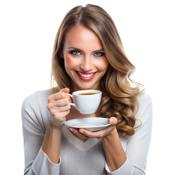 Woman Drinking Coffee  on white background