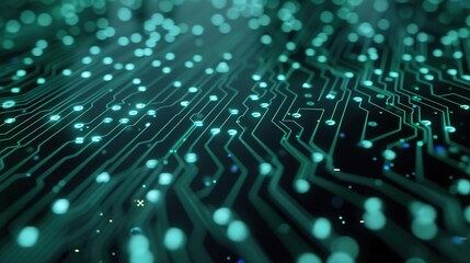 Obraz premium Futuristic Technology Concept with Interconnected Circuit Board Patterns and Binary Code