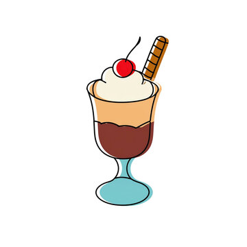 recommend clip art: チェリーとチョコレートのパフェの手描きアイコンイラスト　白背景の切り抜き