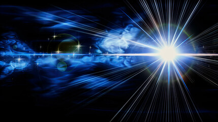 Blue abstract space image with brilliant light and clouds, ideal for a background