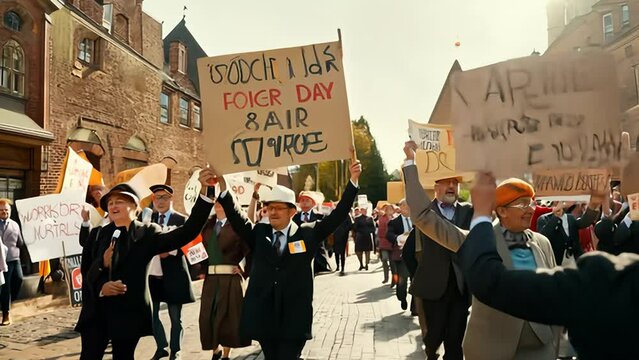 Men Celebrate Labor Day Parade in Street
