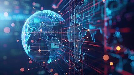 Fototapeta premium Global Business Network: Connecting Worldwide Markets with Digital Globe Technology
