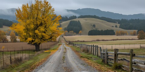 Fototapeta premium Golden Tree Lined Country Road