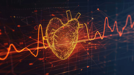 Digital Heartbeat: Futuristic 3D Rendering of a Heart with Dynamic ECG Line and Data Visualization