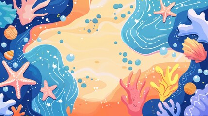 Ocean theme with holes spots shells and drawings Hand drawn with space for text