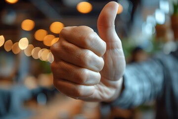  Positive online review concept image with a hand doing a thumbs-up 