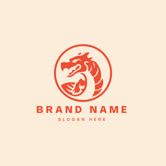 dragon head logo vector icon illustration line art design with modern flat style