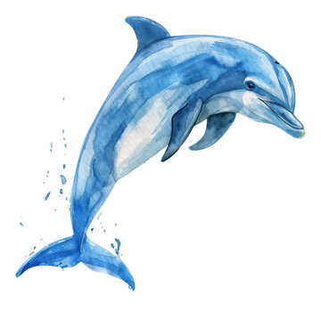 【WAIKEI】Watercolor Puppydolphin Jumping ３色 Jumping dolphin. Hand-drawn ink and watercolor - Stock