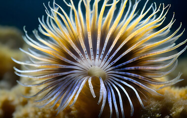Sabella spallanzanii detail from the Mediterranean Sea. Generative AI.