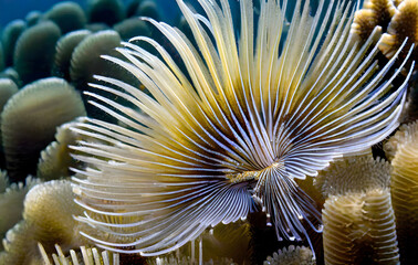 Sabella spallanzanii detail from the Mediterranean Sea. Generative AI.