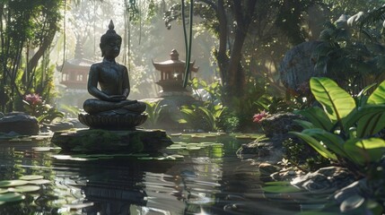 Naklejka premium Reflective Zen Garden Oasis for Spiritual Awakening