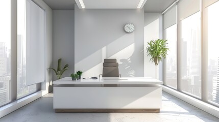 Fototapeta premium Serene Minimalist Office Space with Natural Light and Empty Desk