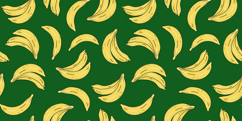 Banana Pattern, seamless. Tropical fruit in Doodle style. Color summer vector illustration. Juicy Fruits, food. Vector illustration, Background isolated.