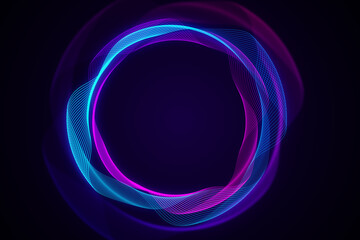 Abstract glowing neon lines creating a circular shape, digital graphic style, on a dark background, concept of modern tech design. 3D Rendering