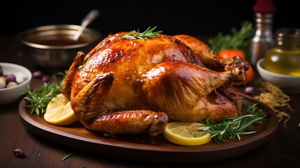 Whole chicken, perfectly baked with a crispy golden skin.