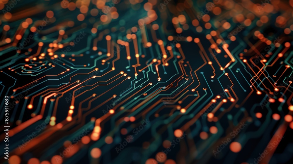 Aufkleber glowing digital matrix of illuminated circuits representing technological advancement on black backg