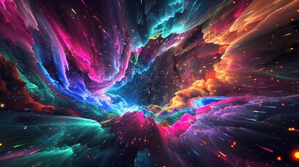 Obraz premium Neon Cosmic Explosion - Abstract Art with Vibrant Colors and Blend into Space