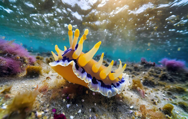 Sea life. Nudibranch is a member of Nudibranchia, a group of soft-bodied, marine gastropod. Generative AI.