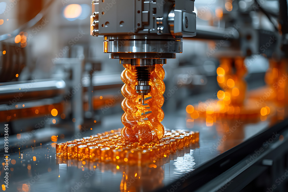 Poster realistic 3d printing process in action