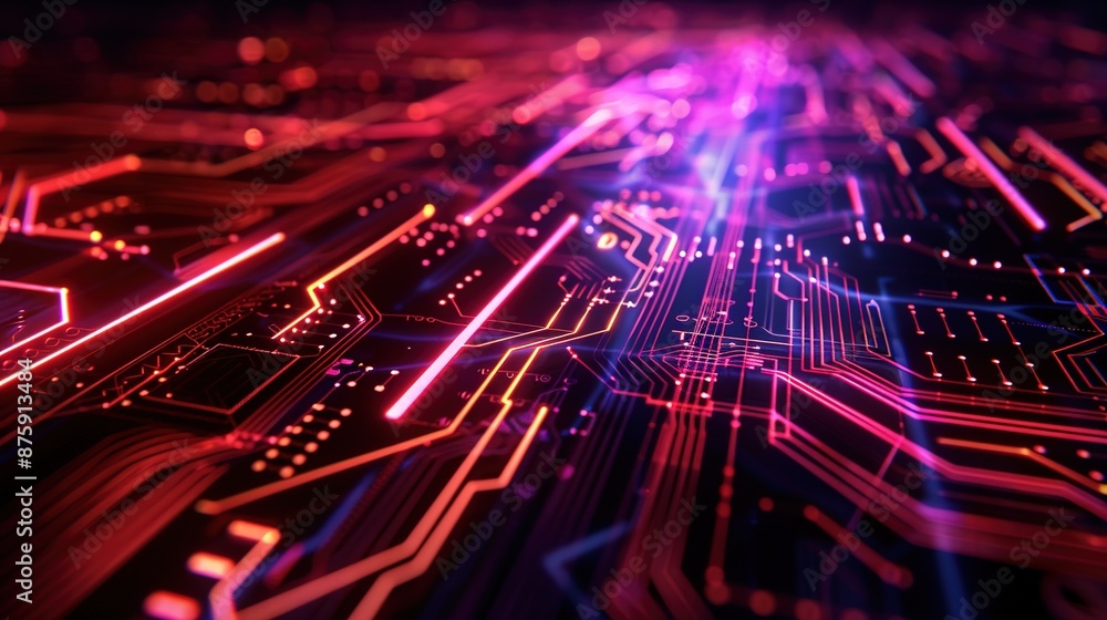 Aufkleber illuminated technology abstract: glowing lines and circuits on dark background