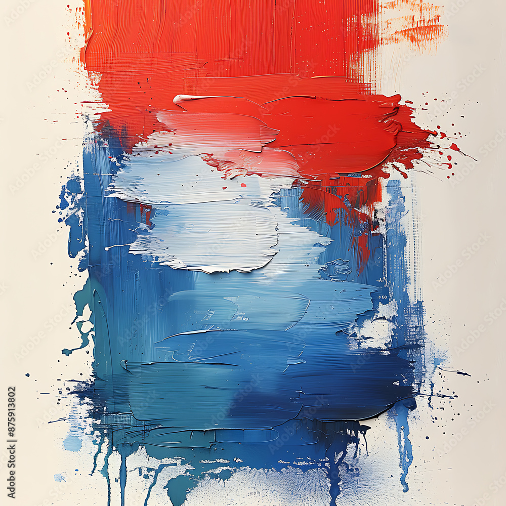 Poster vibrant abstraction: interplay of spaces with bold red accent