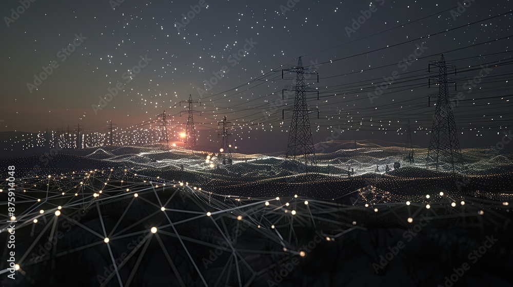 Poster illuminating interconnected energy grids: digital visualization in a dark environment