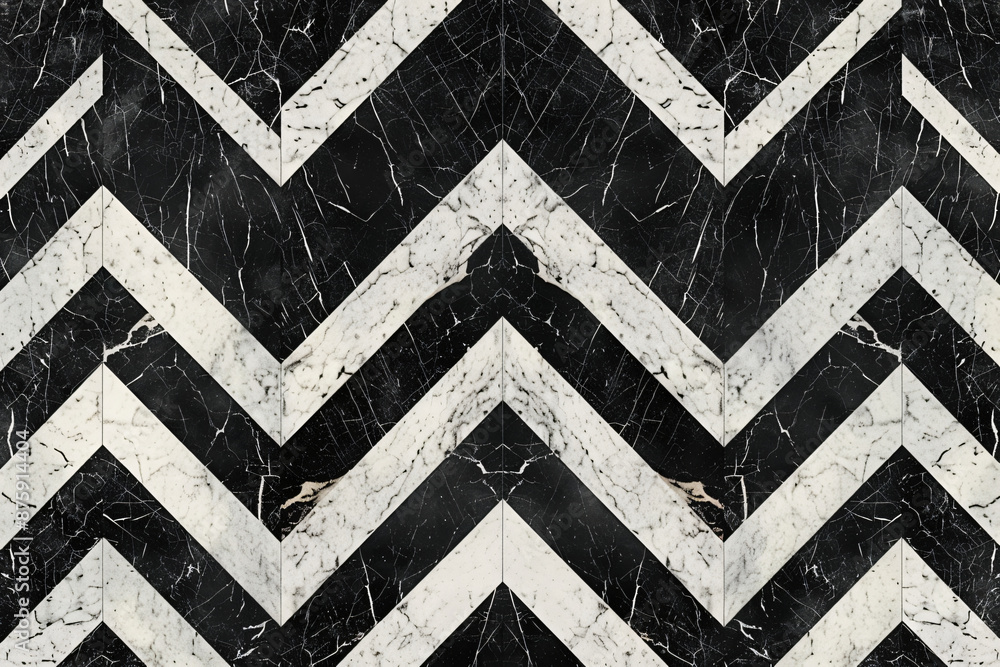 Poster a close-up of black and white marble tiles arranged in an x pattern, creating a geometric background