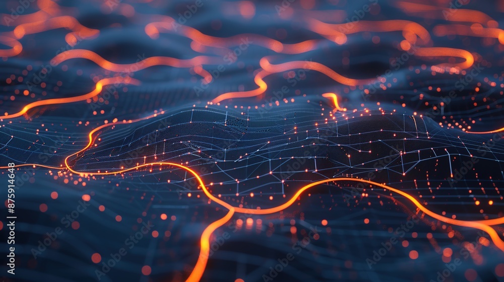 Poster futuristic digital network with illuminated pathways and nodes