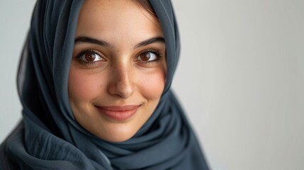 Fototapeta premium Portrait of a young woman wearing a head covering and smiling at the camera