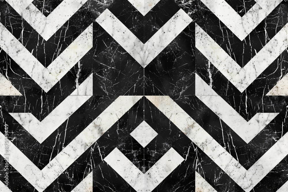 Poster a close-up of black and white marble tiles arranged in an x pattern, creating a geometric background