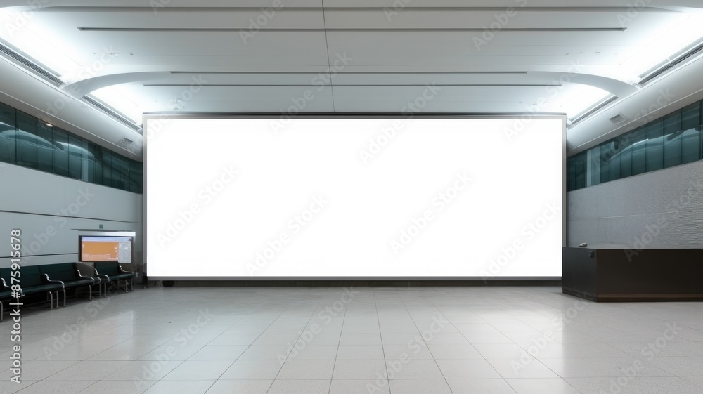 Poster a mockup of billboard with white color blank space set in large modern and empty hallway. a large bi