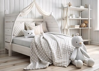 Cozy and Modern Children's Bedroom with Canopy Bed. This scene is perfect for a child's sanctuary, where dreams are woven and rest is sweet.